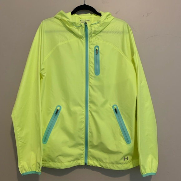 Under Armour Jackets & Blazers - Under Armour Neon Yellow/Teal Lightweight Hooded Windbreaker Jacket